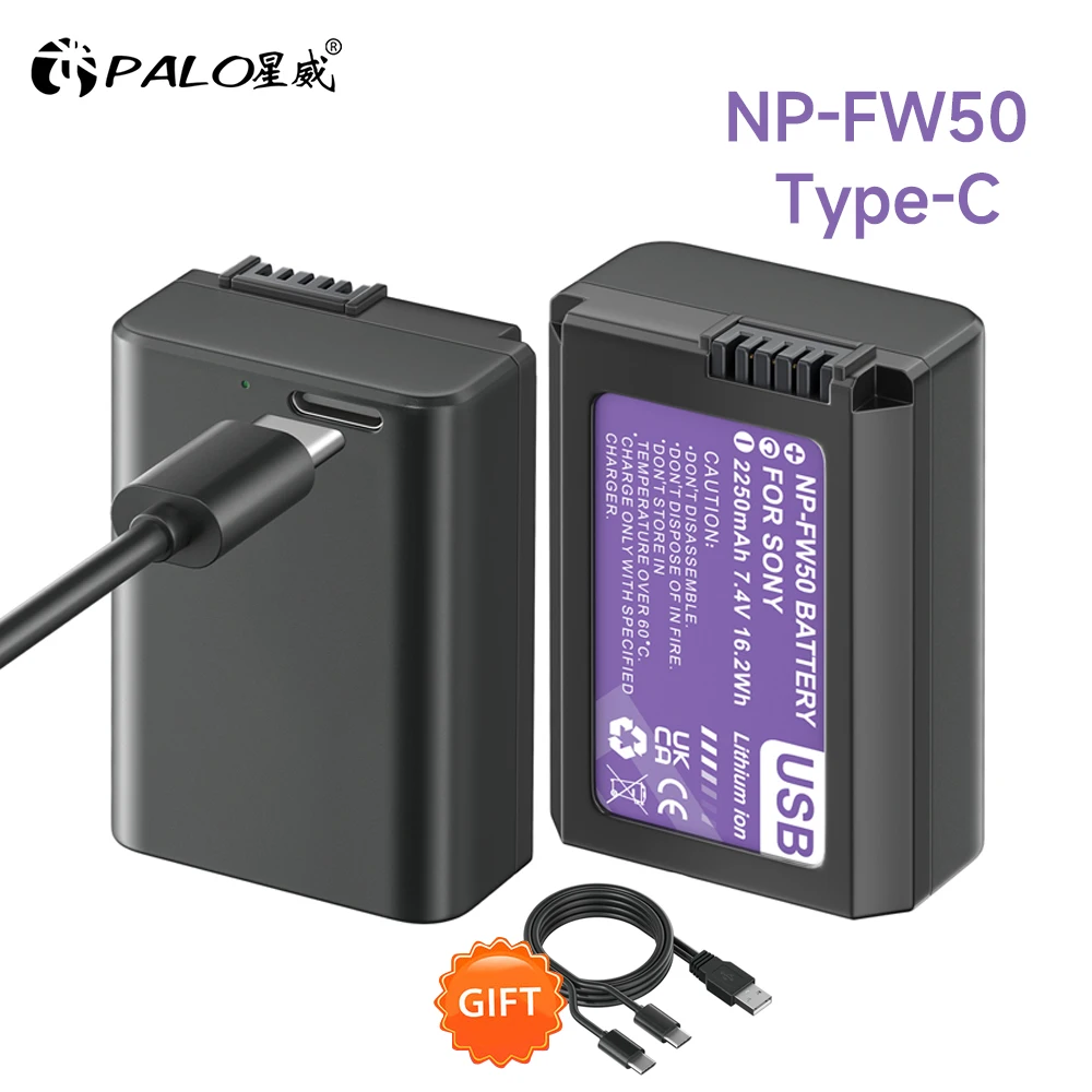 PALO Type-C NP-FW50 NPFW50 NP FW50 Battery for Sony Alpha a6500 a6300 a6400 a6000 a6100 a5000 a3000 NEX-3 a7 7R a7R a7R II a7rii