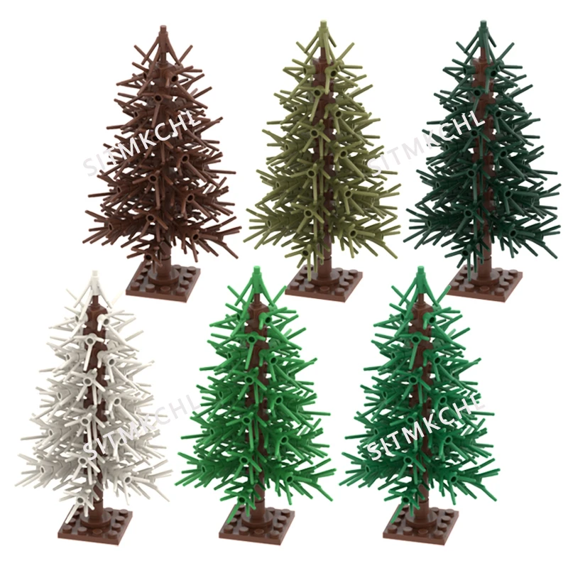 Modelo de pino: árbol de Navidad nevado, decoración de calle, kit de bloques de construcción DIY, Compatible con las principales marcas