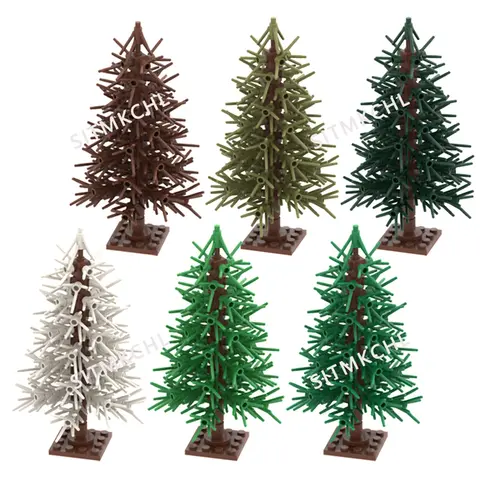 Pine Tree Model - Snowy Christmas Tree Street Decoration DIY Building Block Kit, Compatible with Major Brands
