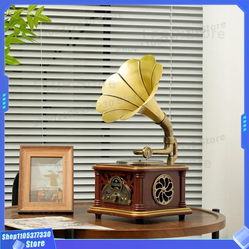 Vintage Bluetooth Speaker Retro Phonograph Design Multifunctional Wireless Audio Player European Home Decor Antique Radio