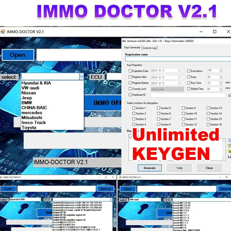 2024 IMMO DOCTOR V2.1 MULTI BRAND With Unlimited KEYGEN Immo Off Immo Delete Software for sim2k MT38 ME 17.9.2 17.9.8 MED17.9.8