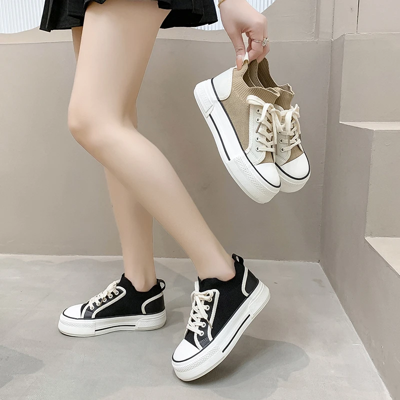 2023 Designer Canvas Shoes Women Sneakers Green Spring Summer Woman Vulcanized Shoes Sneakers Lace Up Flats Shoes Tennis Female