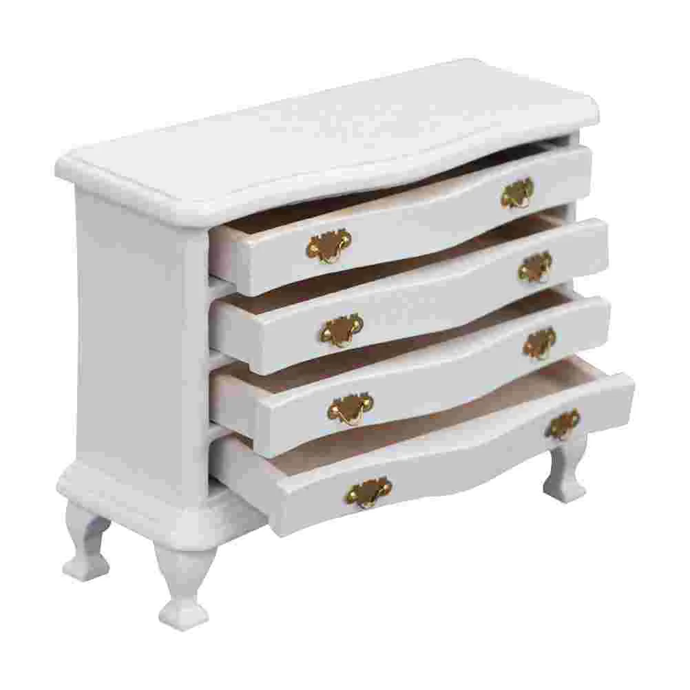 Armadietto per casa delle bambole Decorazione in miniatura Cassettiera multipiano bianca Ornamento Mobili Set da gioco per camera da letto modello in betulla di legno