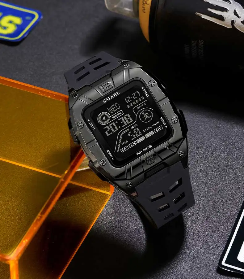 SMAEL8127 Brand Men's Electronic Watch Fashion Outdoor Sports Waterproof Dial Stopwatch Alarm Clock Digital LED Electronic Watch