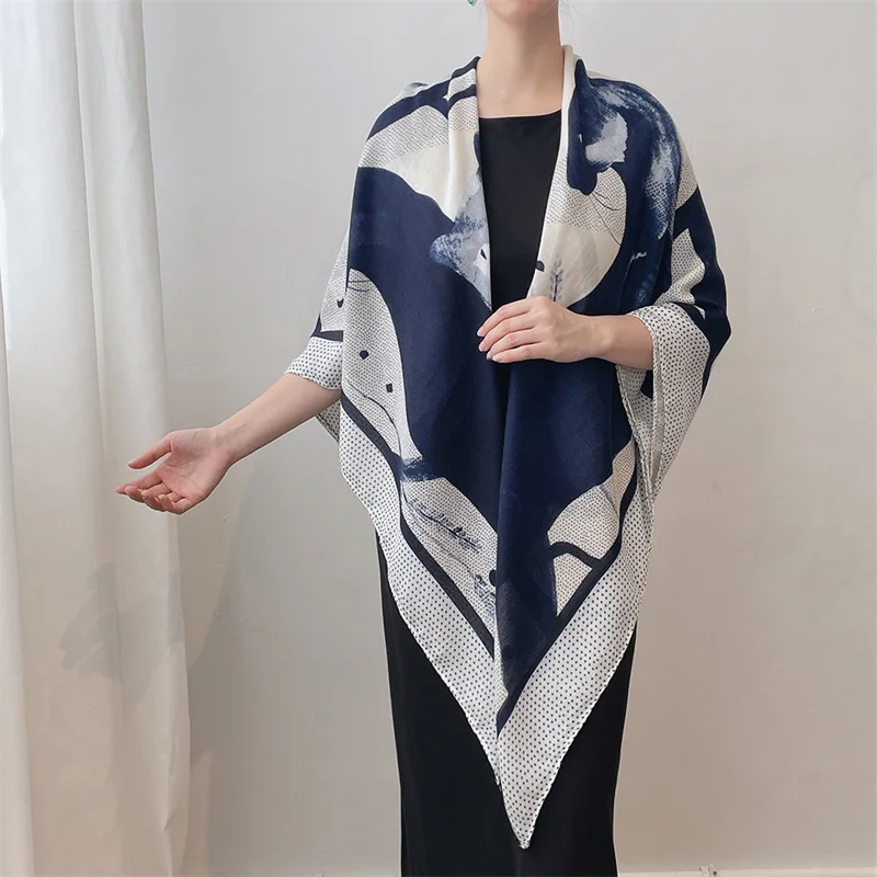 2024 Fashion Oversize Square Luxury Floral Viscose Shawls And Wraps Beach Cover Pashmina Stole Bufandas Muslim Sjaal 135*135Cm