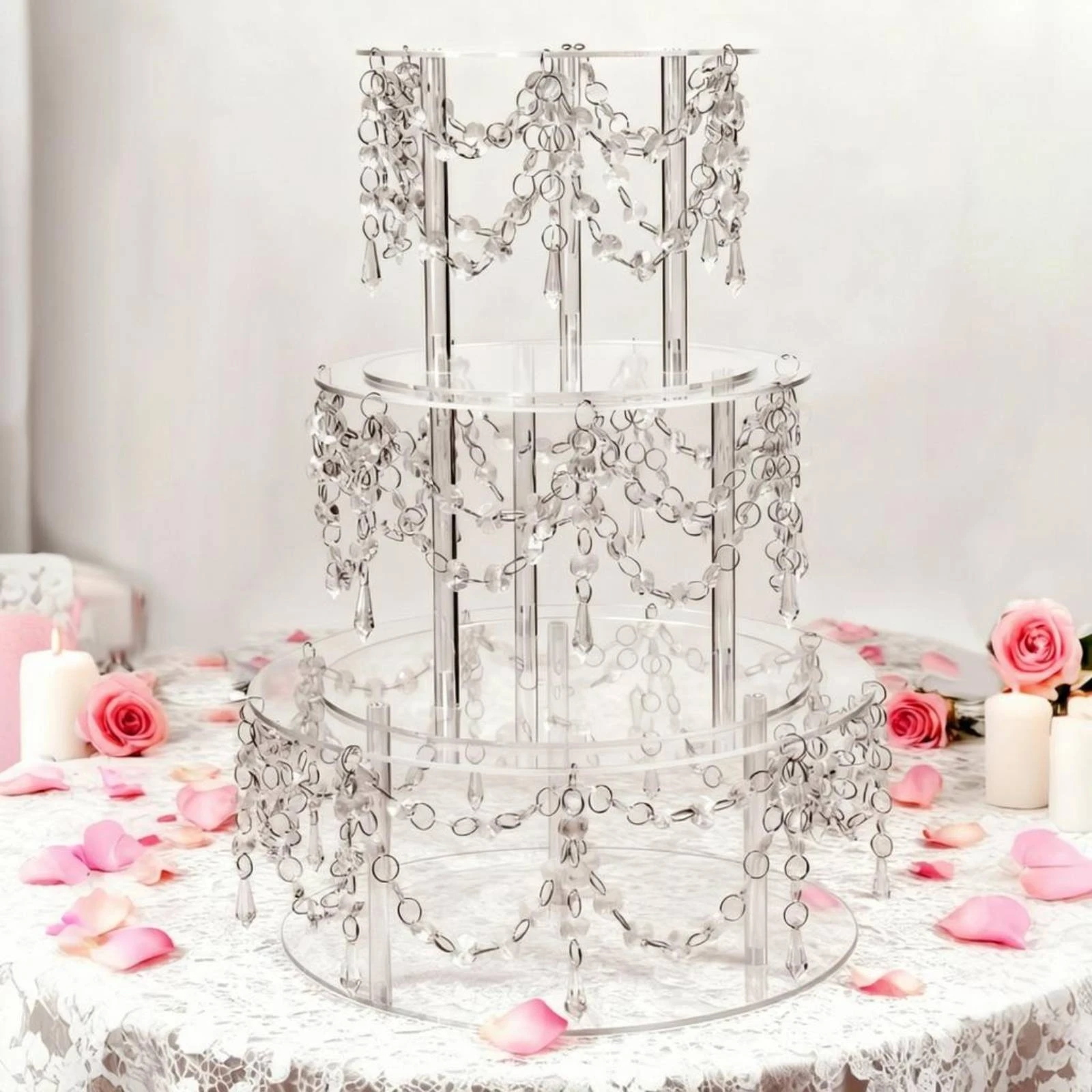 Acrylic Cake Tray Stand Transparent Crystal Bead Cake Stand Tableware Luxurious Look Table Decor Reusable
