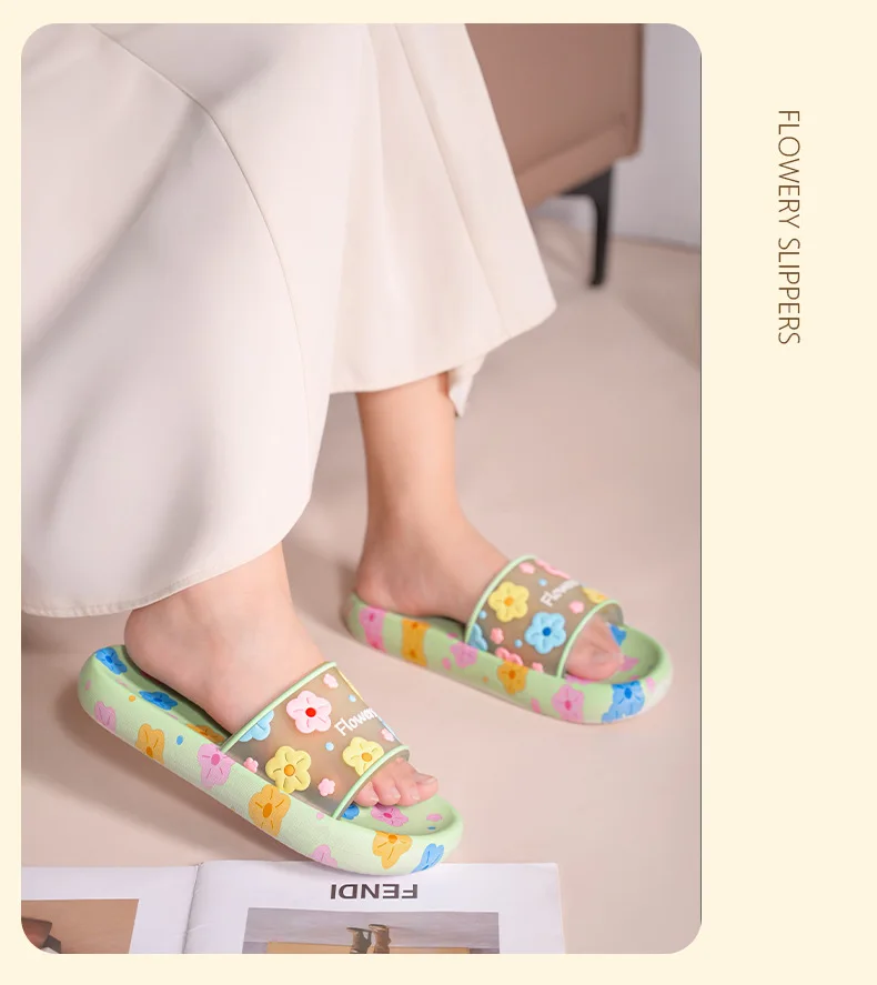 Sandalias de EVA con Estampado Floral para Mujer, Antideslizantes, Suaves, Ligeras, para Verano, Playa, Baño, Interiores, Exteriores, Casuales, para el Hogar