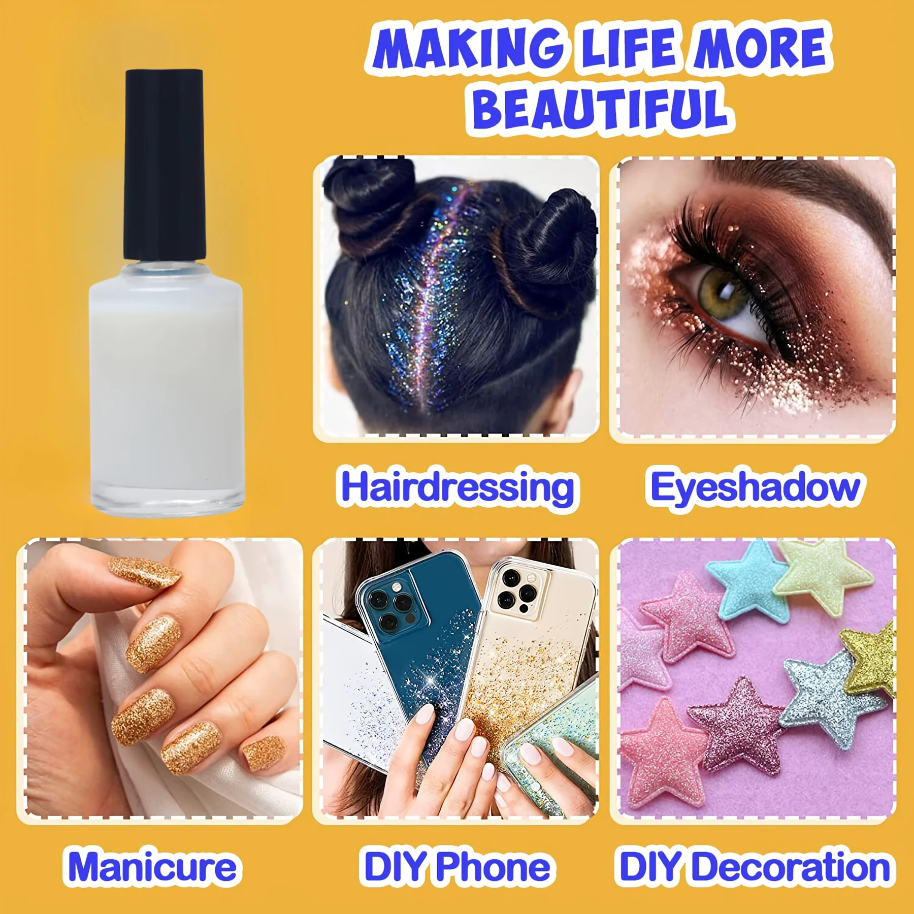 3 عبوات من لاصق غراء طلاء الجسم السائل، برايمر لامع متعدد الوظائف مقاوم للماء ومقاوم للعرق يدوم طويلاً للوشم المتلألئ