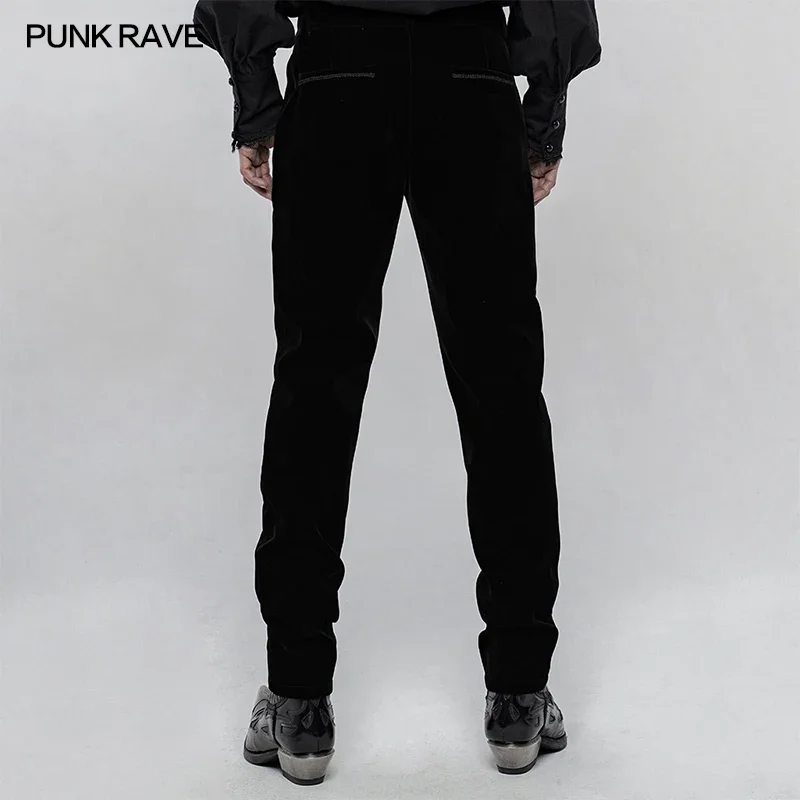 PUNK RAVE Men\'s Gothic Dark Jacquard Blood Pants Waist Delicate Lace Party Dinner Club Wedding Black Trousers Men