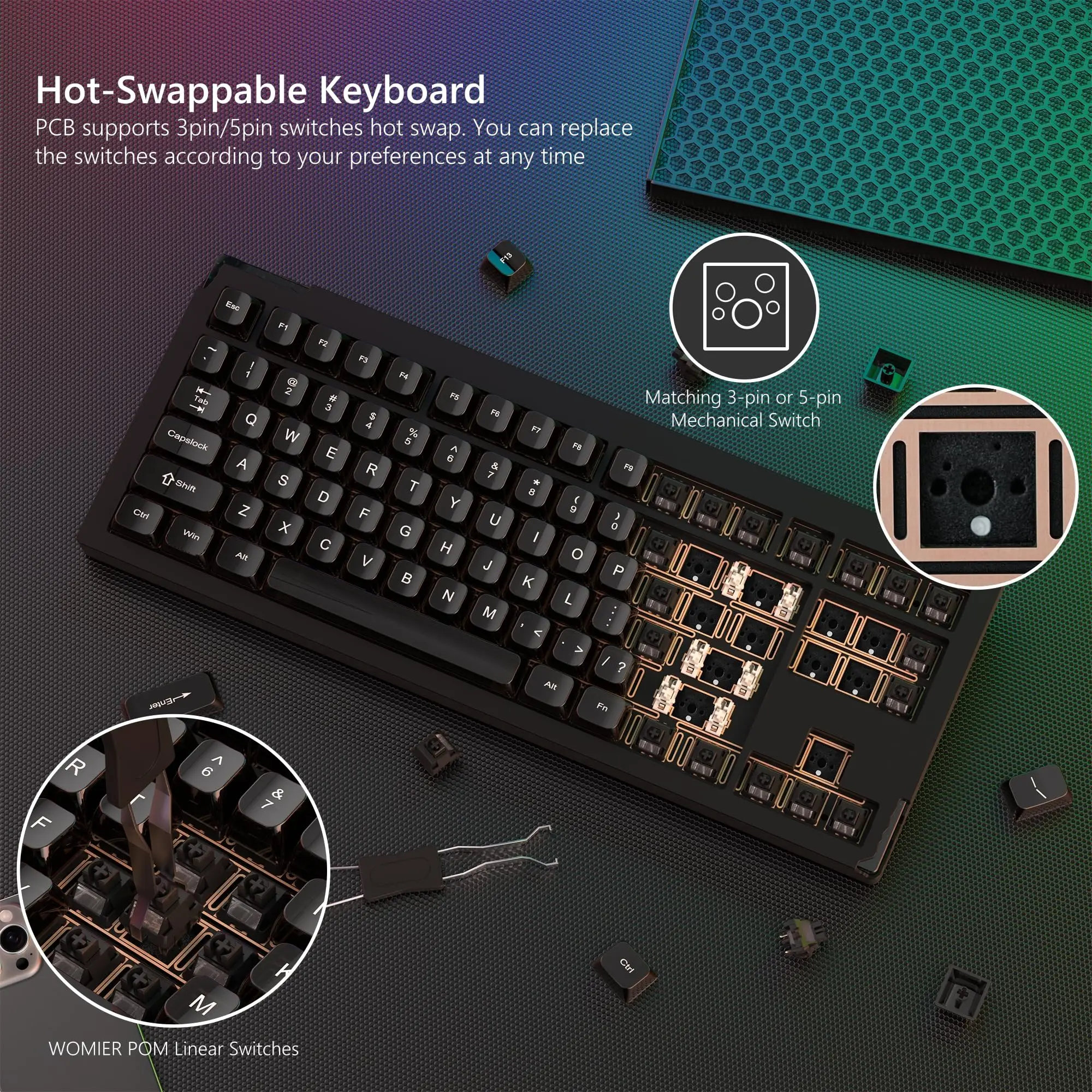 Womier SK87 Mechanical Keybaord TKL QMK/VIA Support Wireless 3 Modes Aluminum Custom Keyboard