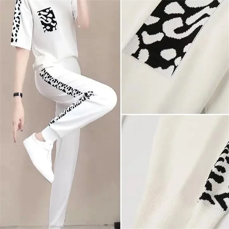 Sports Suit For Women Summer Two Piece Set 2023 New Female Pants Two Piece Set Ladies Casual Sportswear Suit Short Sleeve 2PCS