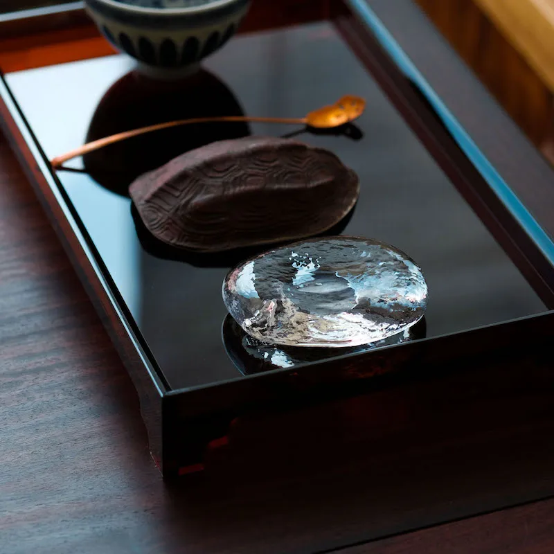 

Handmade Transparent Glass Cover Mat Tea Ceremony Accories Gongfu Tea Set Ornament Japanese Sle Pure Color Design