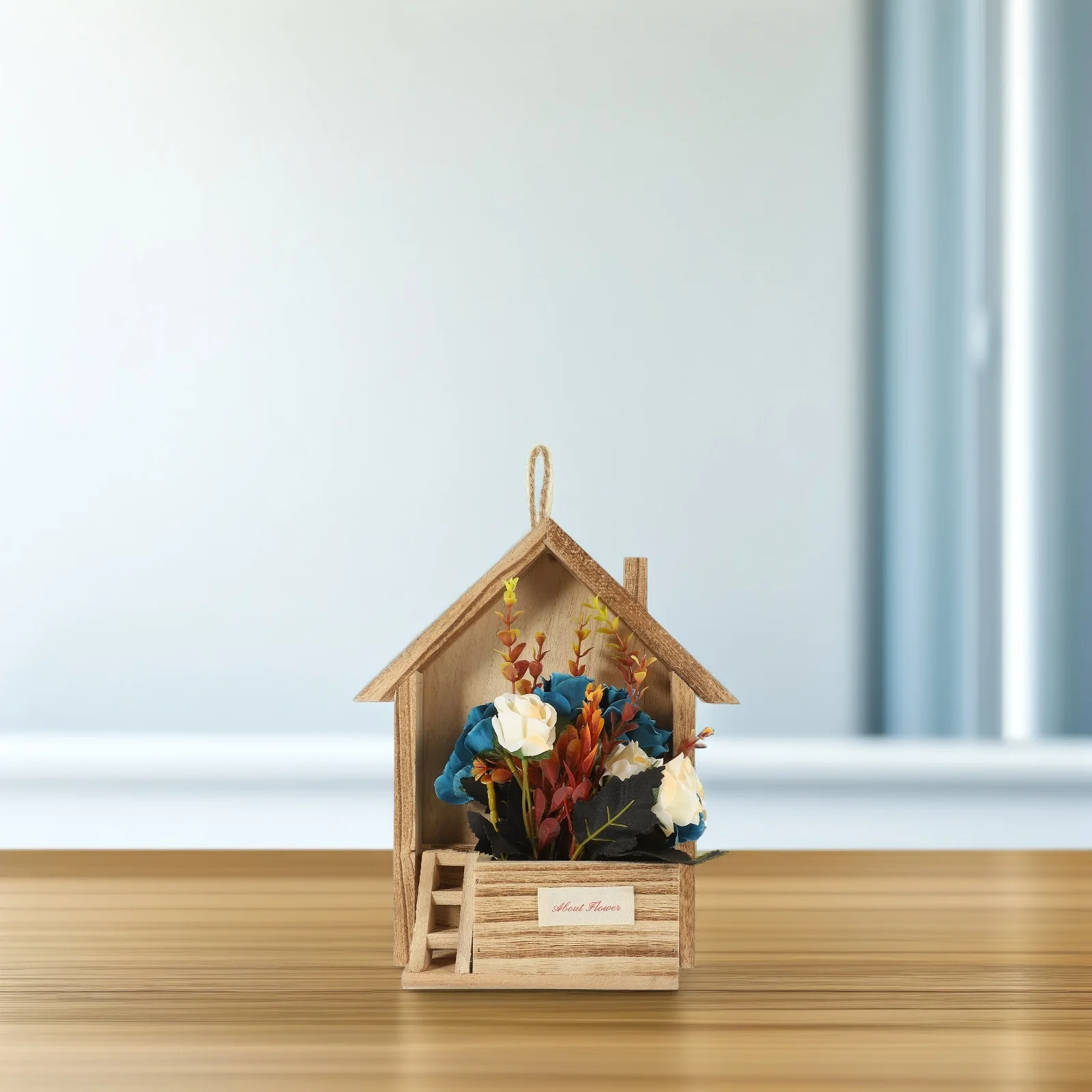 

1 Set Artificial Flower Hanging Basket With Wooden Planter Wall Hanging Floral Decor For Home Living Room Garden Wall Decoration