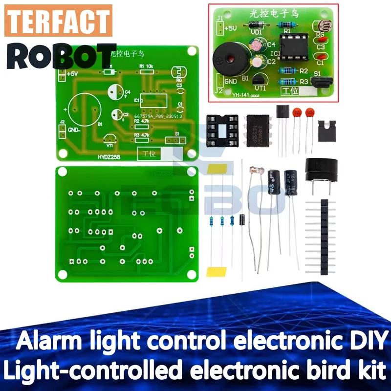 Light-Activated Bird Sound & Alarm Light DIY Kit, Soldering Practice Set for Electronics Beginners