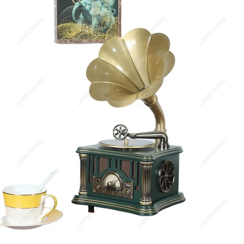 Retro European Solid Wood Record Player Vintage Bluetooth Phonograph Living Room Vinyl Ornament