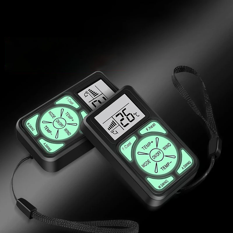 جهاز تحكم عن بعد صغير عالمي LCD A/C يتوهج في الظلام متوافق مع جميع مكيفات الهواء الرئيسية