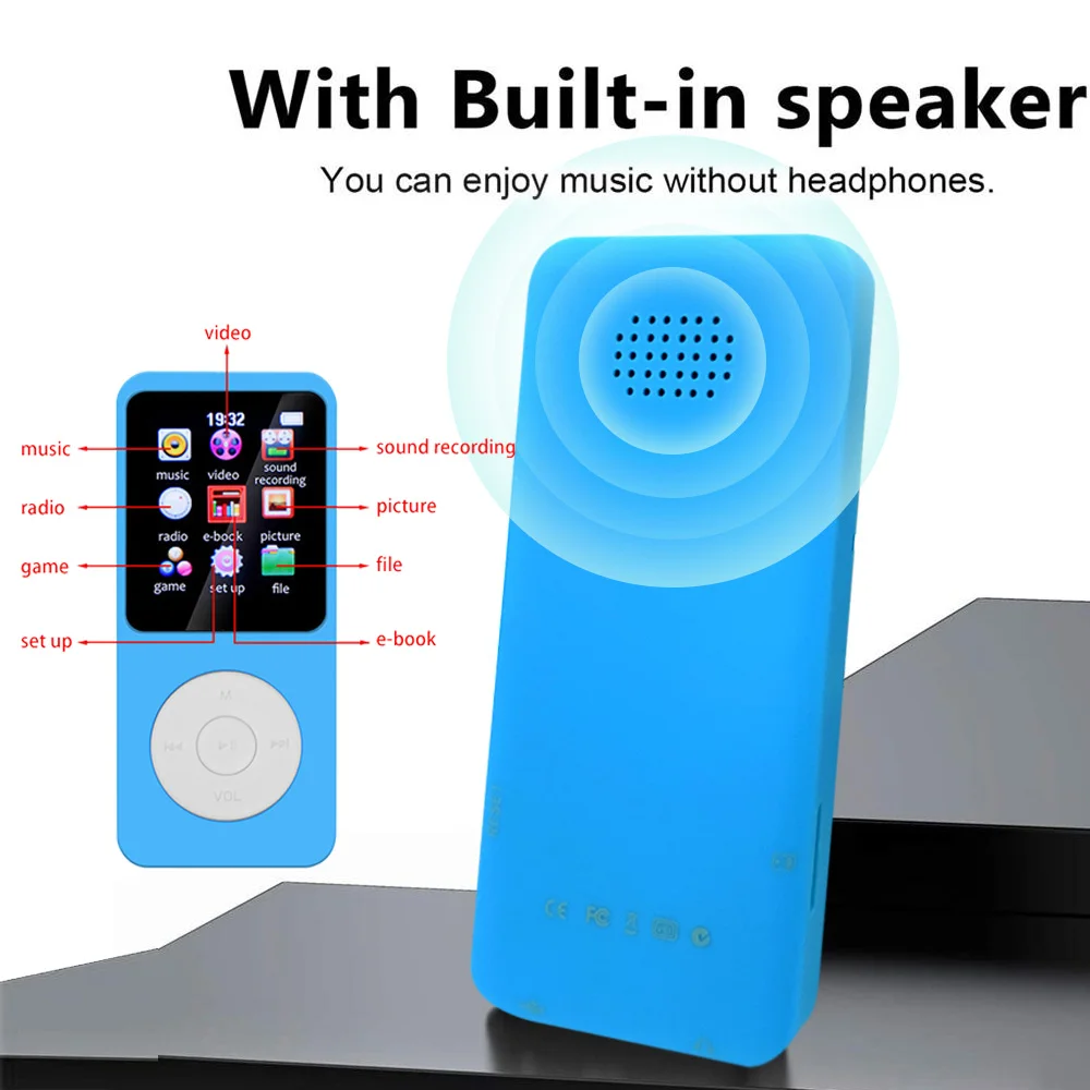 Portable MP3 Player Built-in Speaker Bluetooth-Compatible5.0 Music Player Stereo Player Support FM Radio E-Book Recording 2025