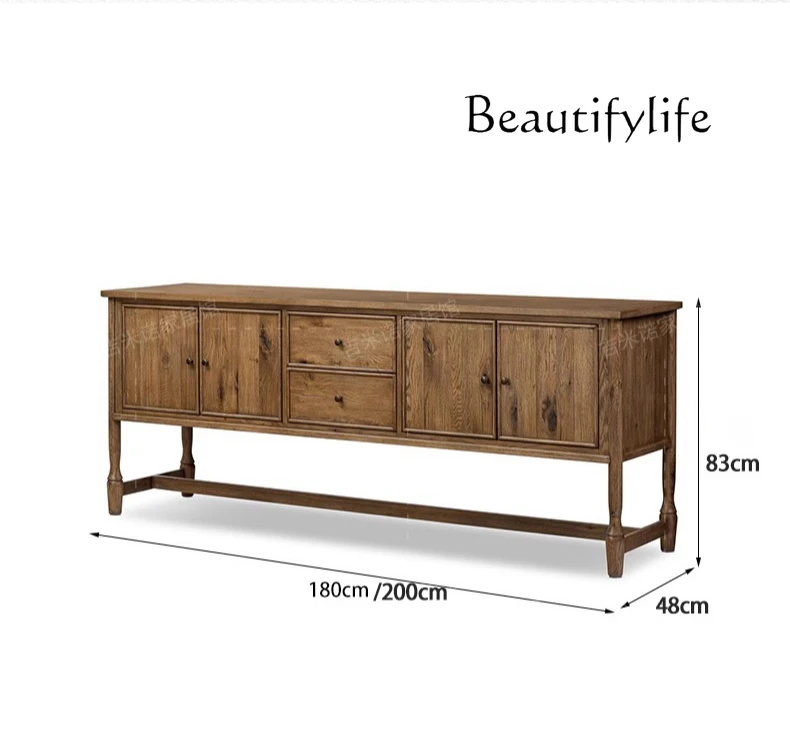 

American retro solid wood TV cabinet household living room entrance cabinet log style simple French side cabinet