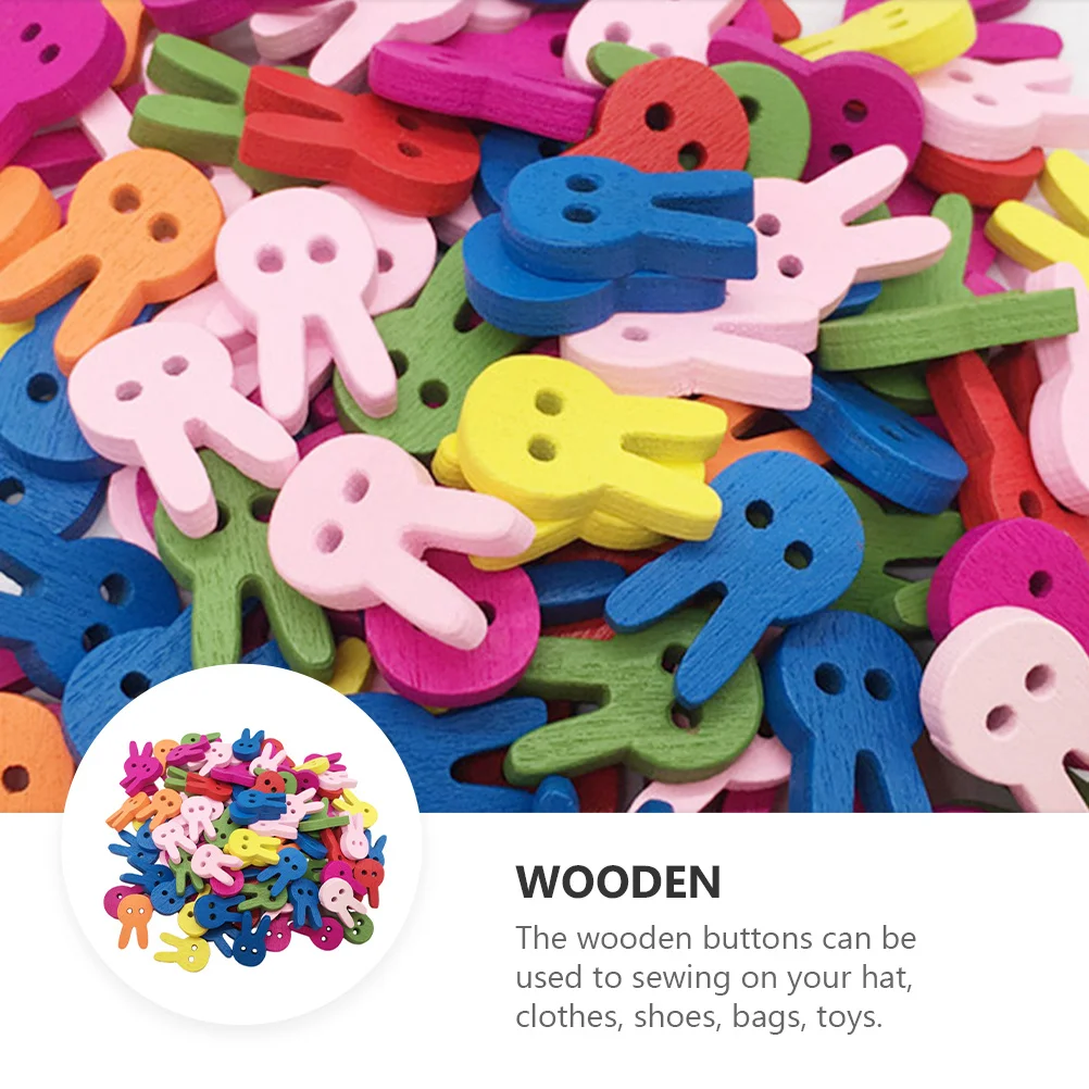 

200Pcs Adorable Rabbit Pattern Wood Buttons Two Holes DIY Buttons for Clothes Bags Hats Jewelry Making Handicraft