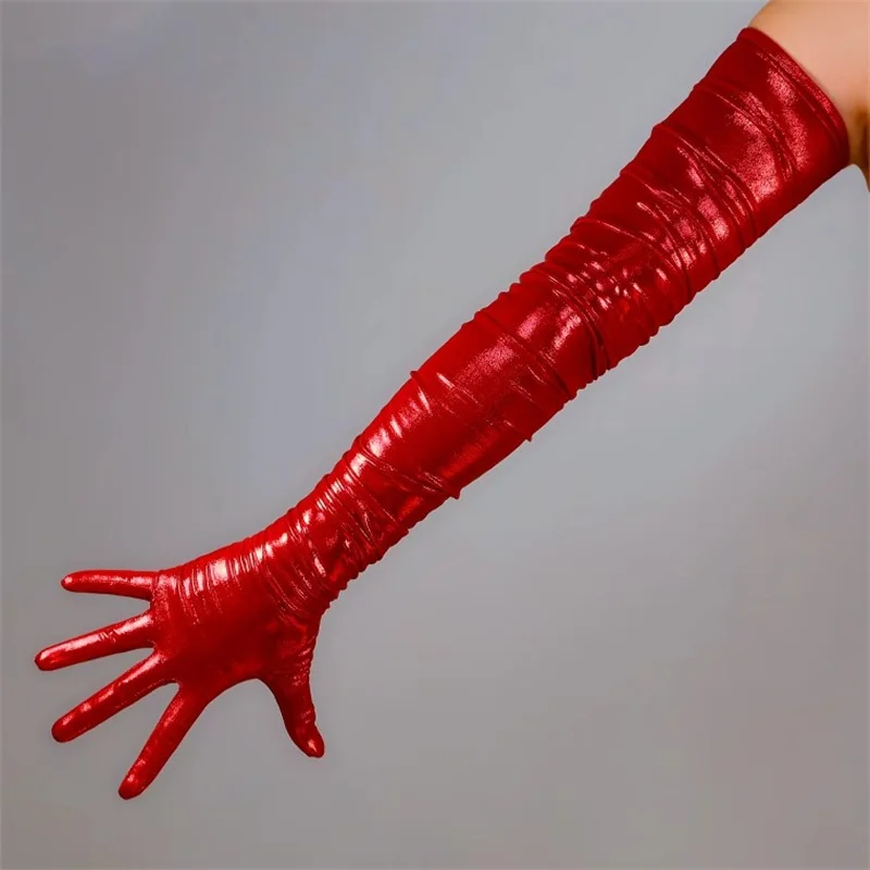 Latex Leather Gloves Ultra-Thin High Elasticity Touch Screen Super Long Models 90cm Performance Cosplay Female Pu Gloves LD02