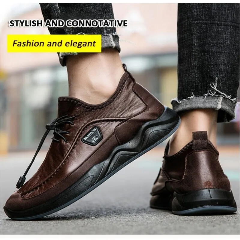 Men's casual outdoor men's shoes middle-aged elderly walking travel leather shoes