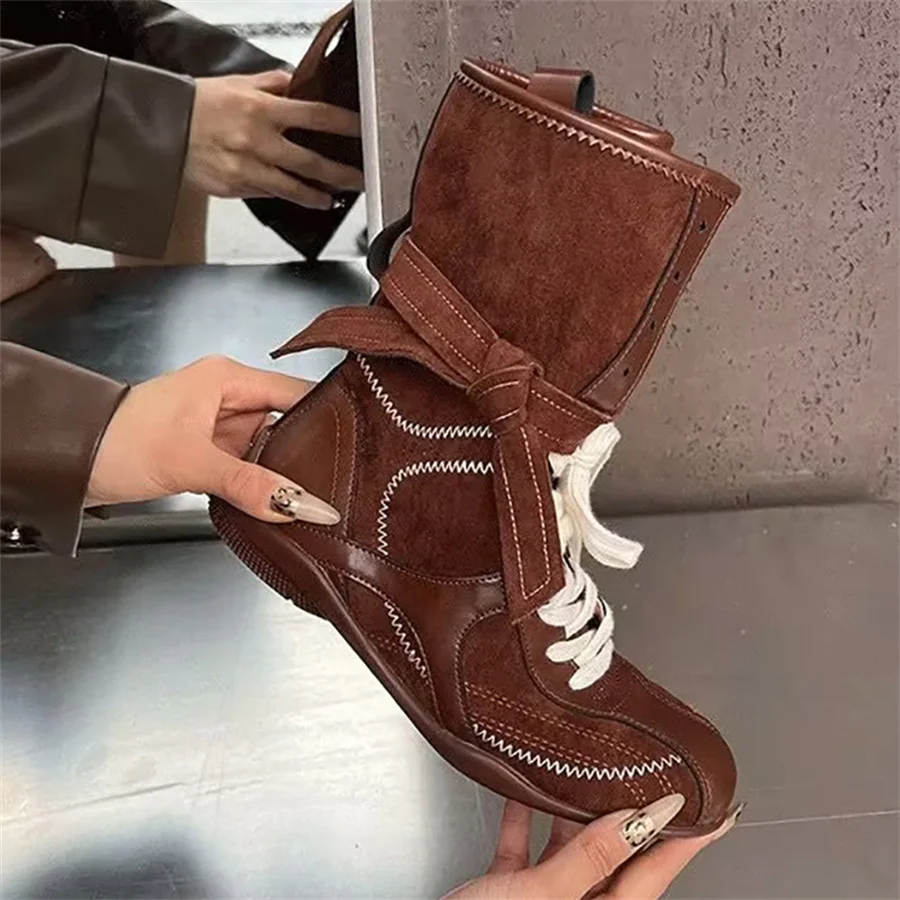 

2026 New Retro Women Boxing Ankle Boots Height Increasing Short Booties Female Lace-up Embroidered Footwear Woman Trainer Shoes