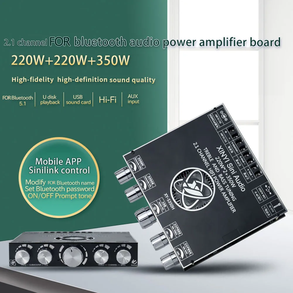 XY-S350H 2.1 Channel Bluetooth 5.1 Amplifier Board 220W×2+350W TPA3251 with Treble Bass Adjust
