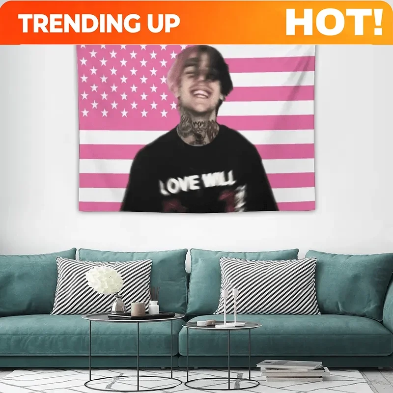 Customization 1 Stück Lil Peep Geburtstagsmädchen Amerikanische Flagge Tapisserie - Rosa Hintergrund, Peachskin-Stoff Poster Für