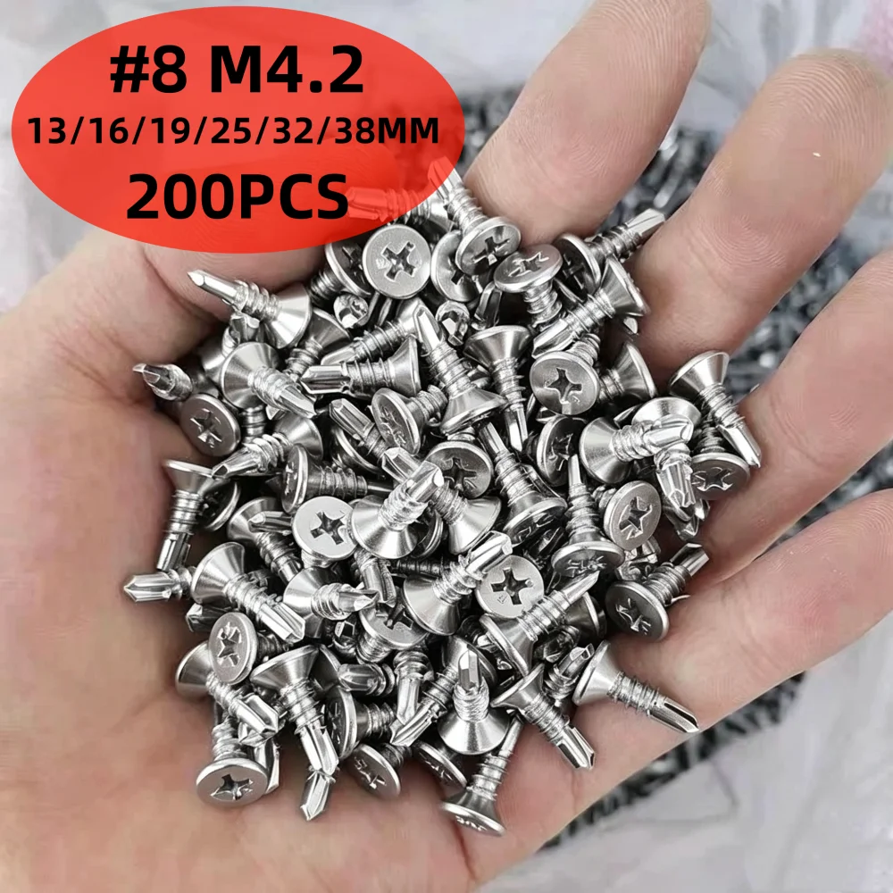 50/200PCS M4.2 Stainless Steel Self-Tapping Screws Cross Flat Head High-Strength Quick Self-Drilling Metal Screw Fixing Fastener