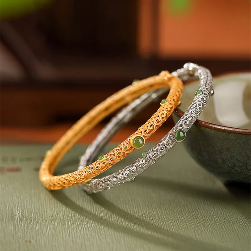 

Безопасный дворцовый дизайн, женские полые винтажные браслеты, новые стильные браслеты из агата и яшмы, ювелирные изделия, позолоченные, серебро 925, бижутерия