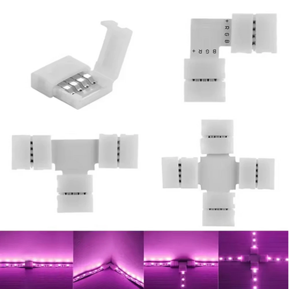 LED Corner RGB Connector 10mm 4pin L Shape IP20 LED Light Strip Solderless 90 Degree Right Angle for 5050 RGB Tape Light
