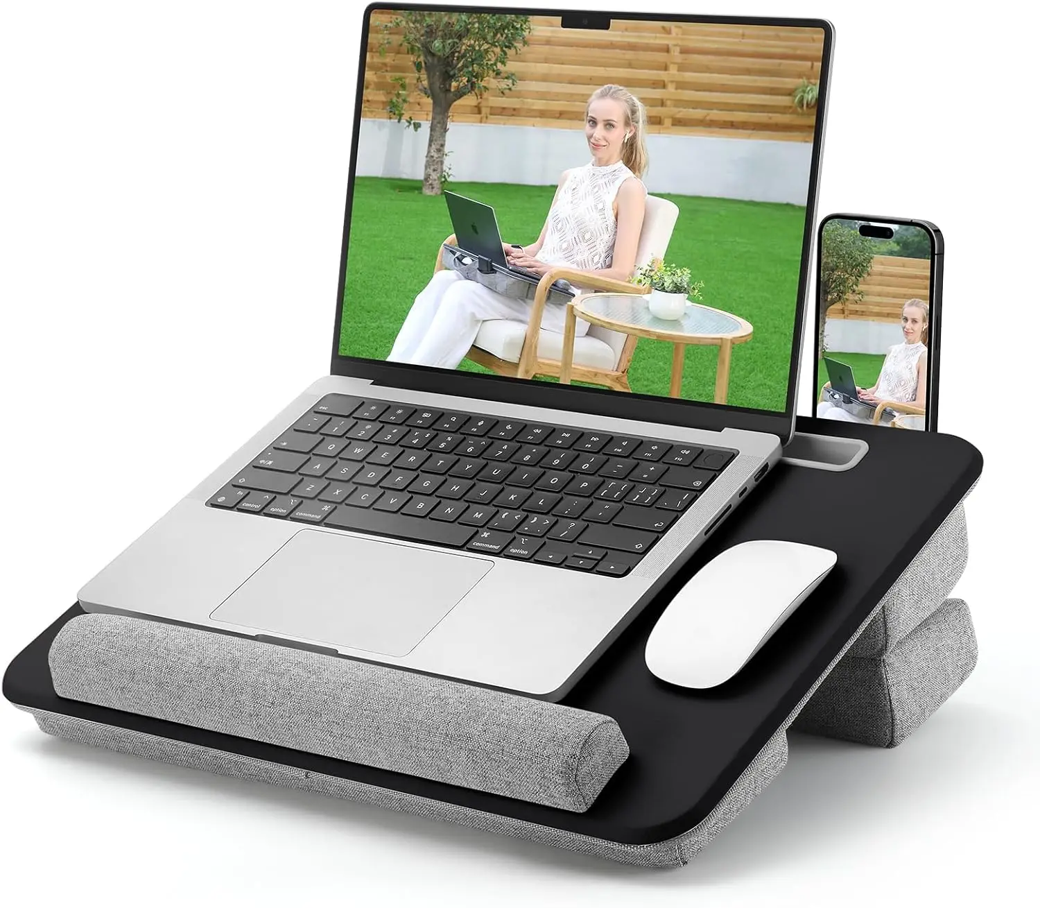 

Adjustable Lap Desk with Cushion, Storage, and Tablet Holder for Laptops up to 15.6 Inches