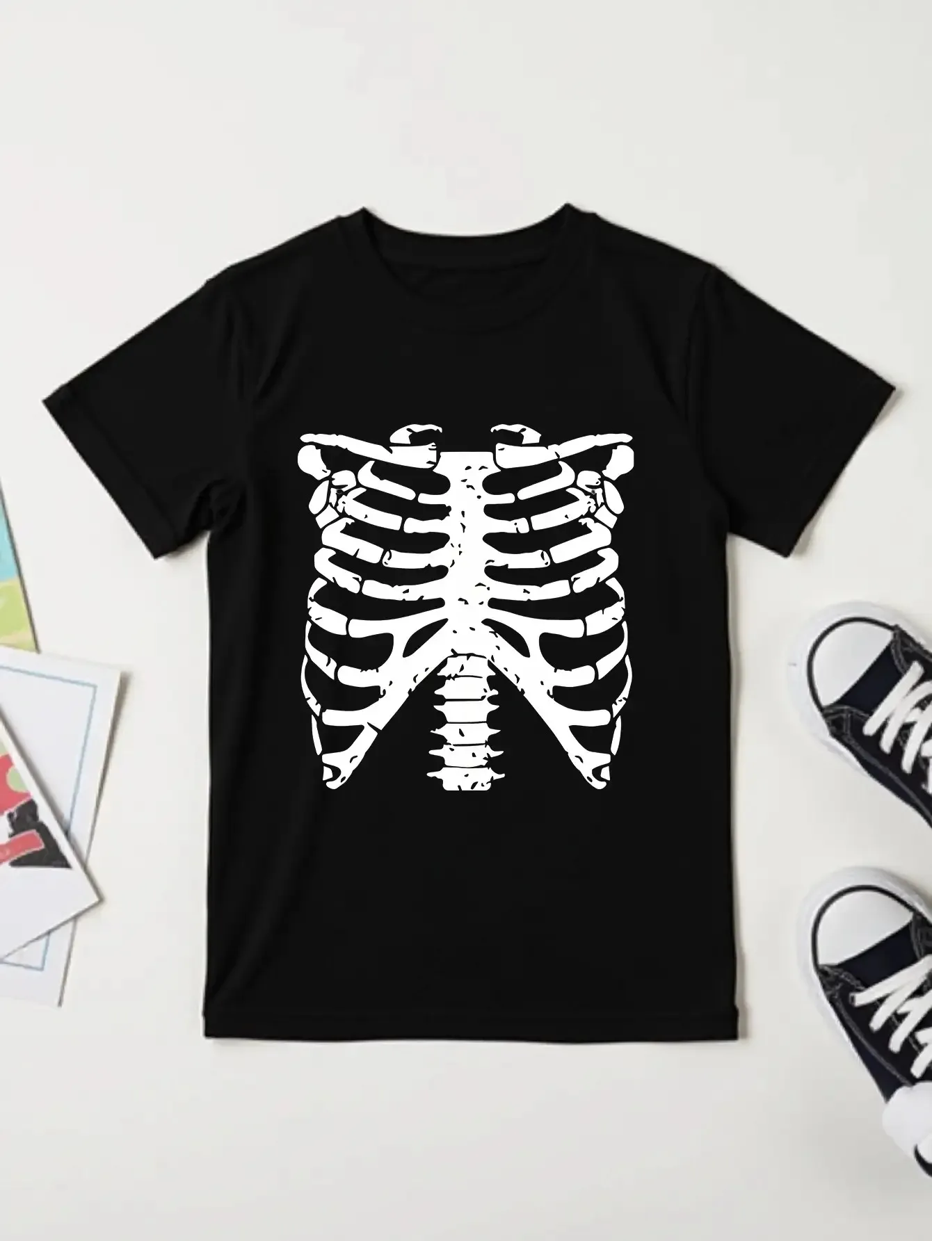 Boys and Girls Halloween Skull Print Short Sleeve T-Shirt Crew Neck Stretch Comfortable Summer Casual Wear Great for Parties