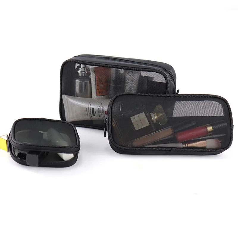 Mesh Visible Large Capacity Cosmetic Bags Travel Black Makup Bags Lipstick Brushes Toiletry Organizer Washing Storage Cases