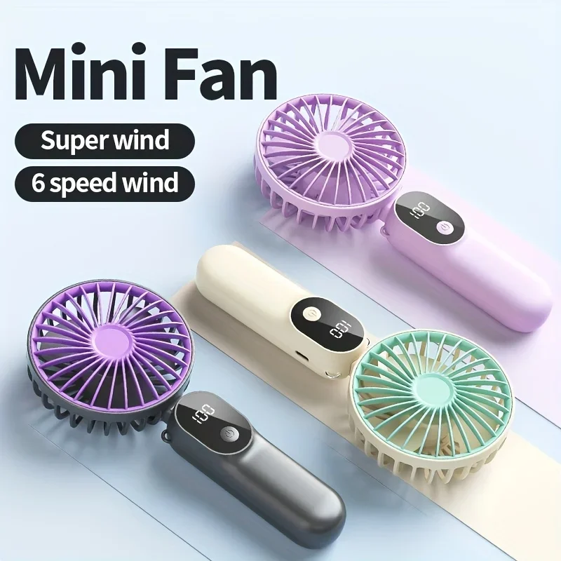 Handheld Mini Fan Foldable Portable Neck Hanging Fans  Speed USB Rechargeable Fan with Stand and Display Screen