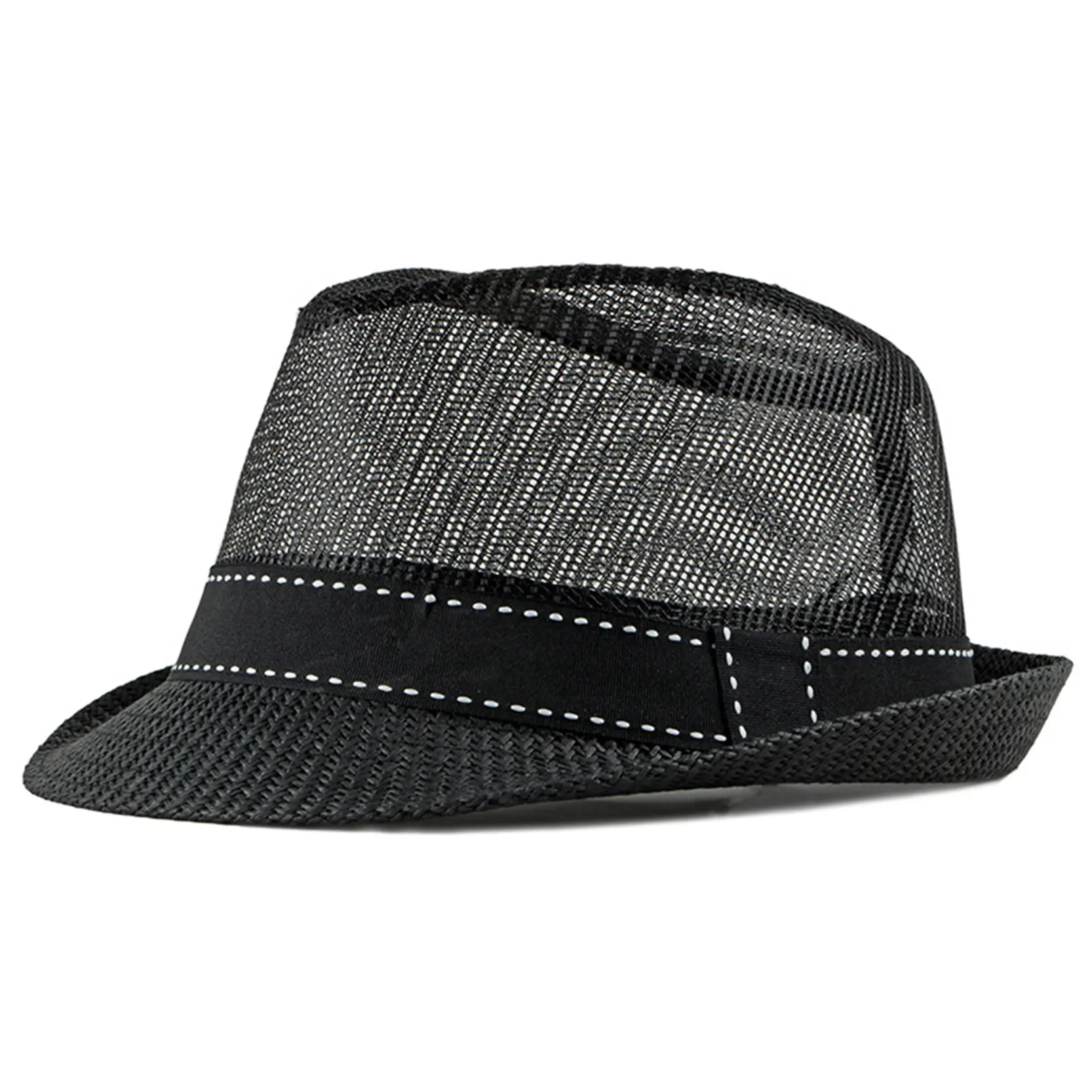 Men\'s Spring Summer Mesh Breathable Fedora Straw Jazz Travel Panama Male Sun Hat Cap Holiday Beach Fishing Hats Caps