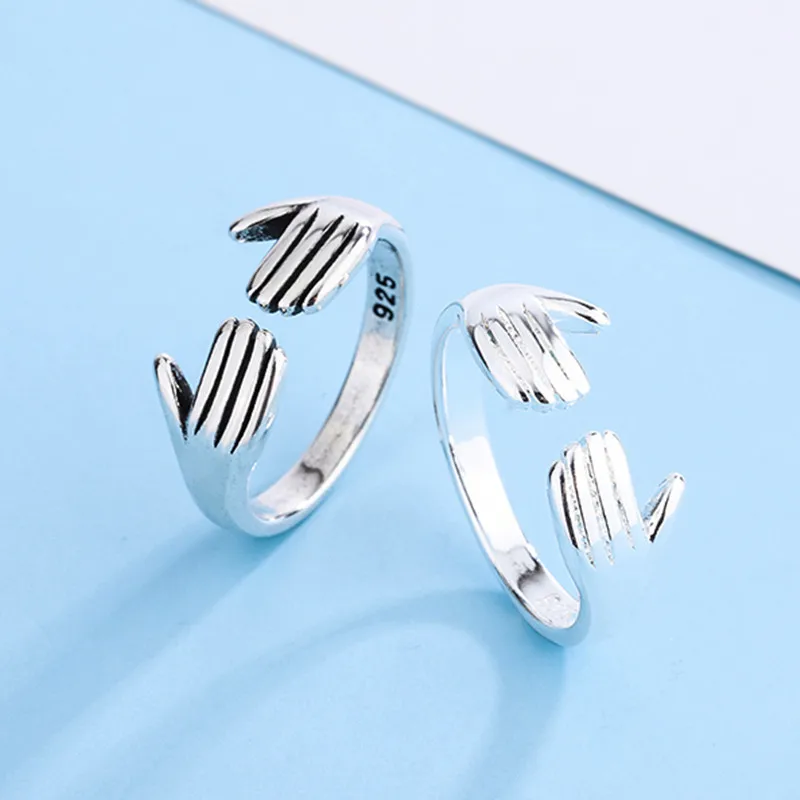 New Arrival Fahion Give Me A Hug Personality 925 Sterling Silver Jewelry Creative Palm Popular Opening Rings  TYB431