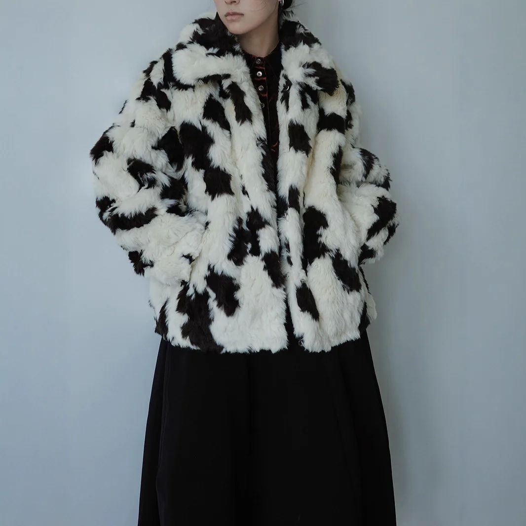 ZONHEMEN 2026 Autumn Winter Japanese Style Retro Lapel Loose Faux Fur Coat Women Slimming Warm Streetwear Outerwear Jacket