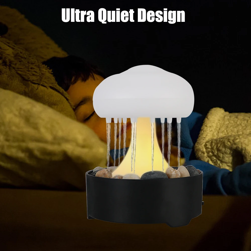 Portable Rain Cloud Night Light Home Decor For Home Bedroom Fountain Light Mushroom Lamp Warm White Lights