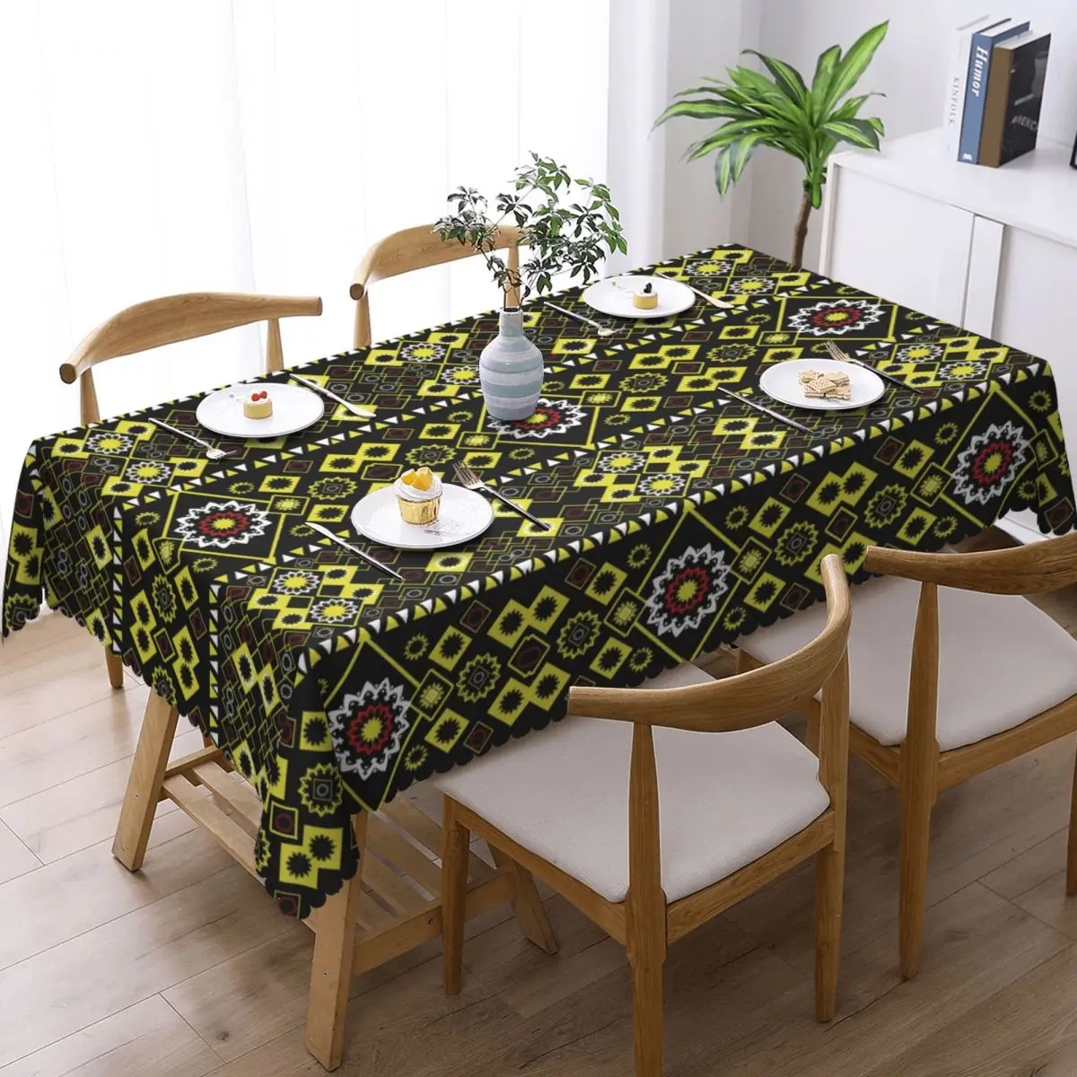 Rectangular Fitted African Ethnic Style Pattern Table Cloth Oilproof Tablecloth Outdoor 40