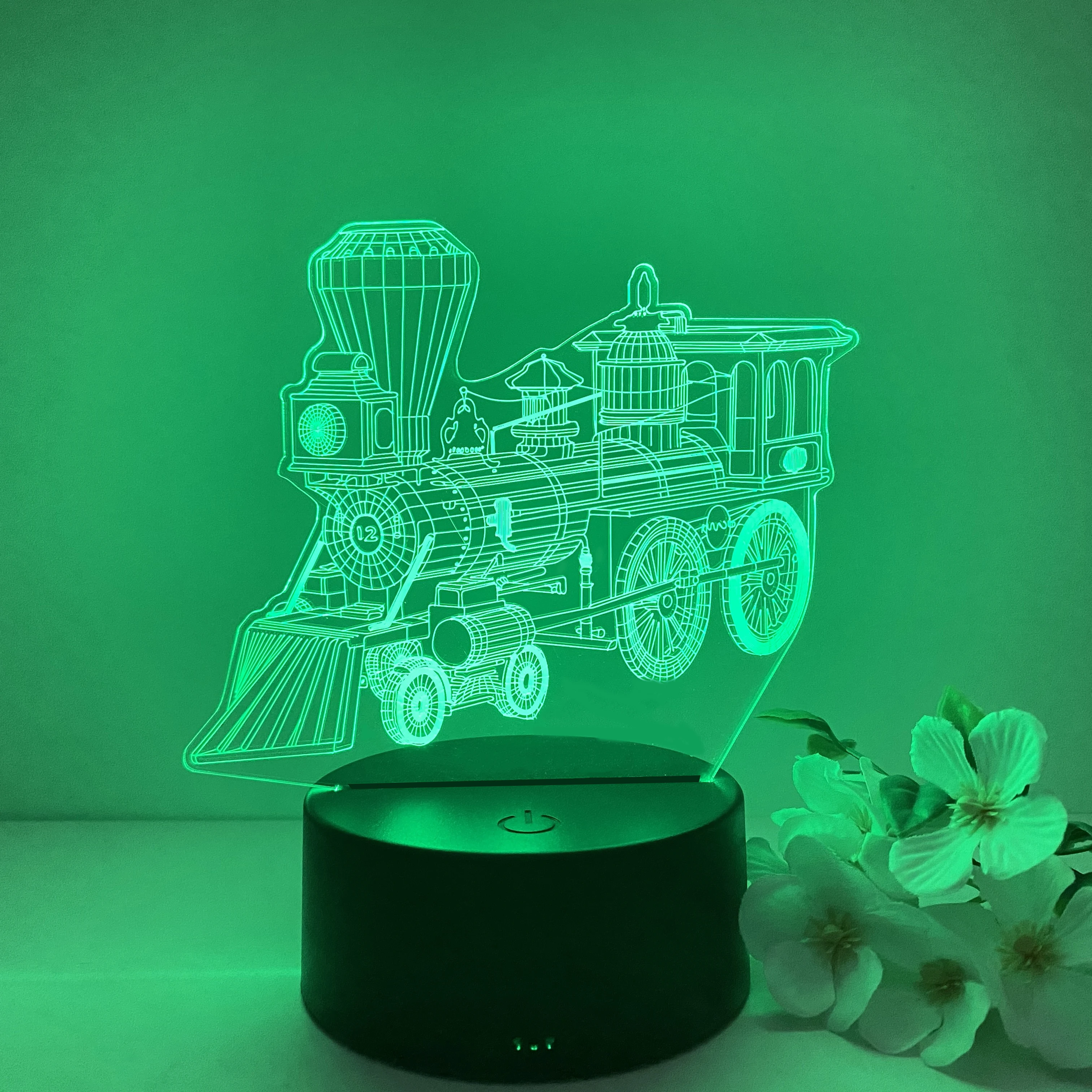 Train shape 3D nightlight, adjustable 7 colors / 4 modes, touch sensing base, birthday/Christmas/New Year gift, bedroom/living r