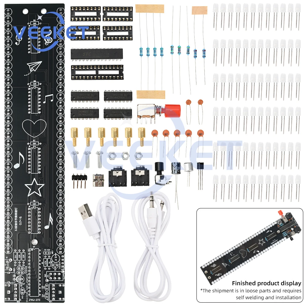 

DC 5V 32 Segments Music Spectrum Rhythm Light Loose Parts LED Electronic DIY Soldering Practice Kit Micro USB Interface