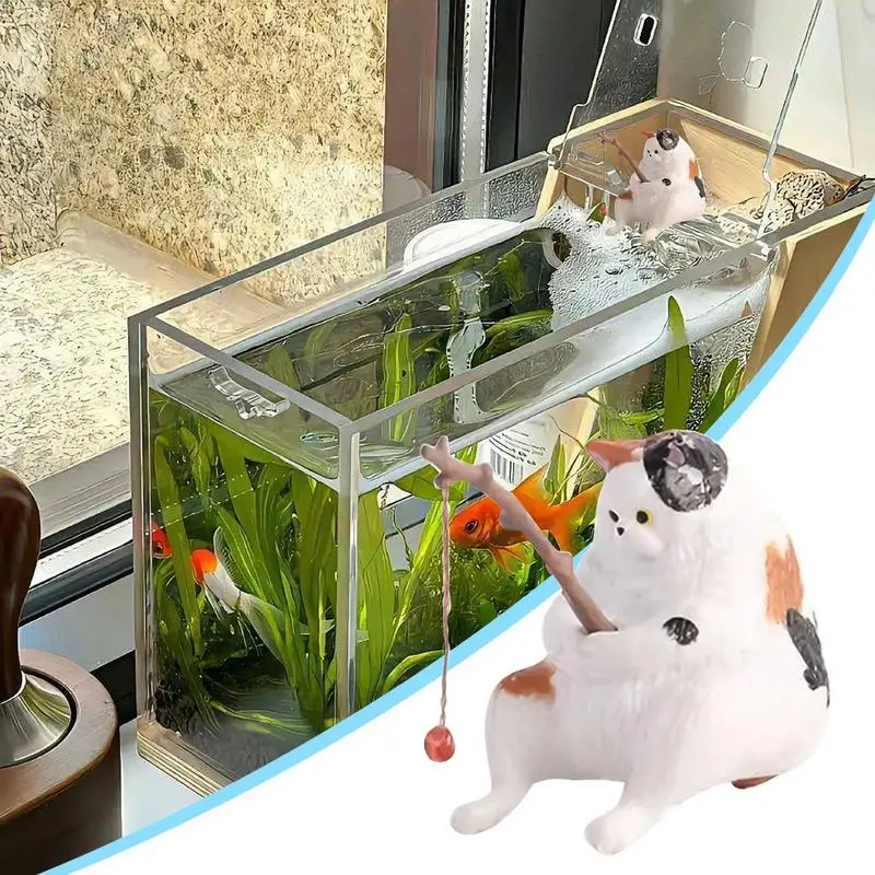 Mini Siedzące Koty Wędkarskie Figurka Urocze Koty Statuetka Śliczne Kociak Rzemiosło Kociak Ozdoby Mini Statuetka Kota Dekor Małe Akwarium — zdjęcie 6