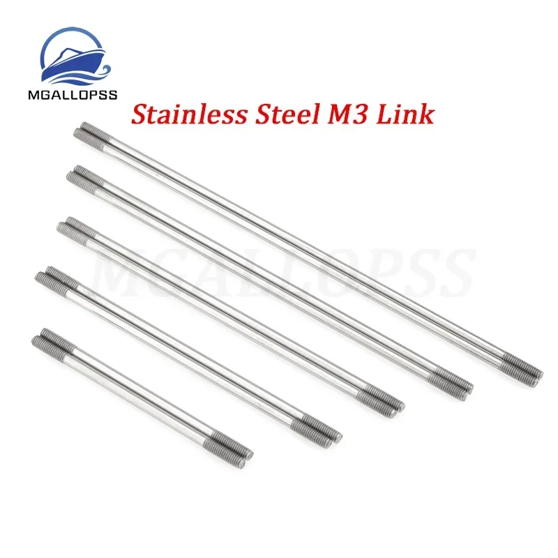 10pcs Stainless Steel Both End Thread Push Rods M3 Multi Length Connecting Rod for Rc Boat Model Plane Cars