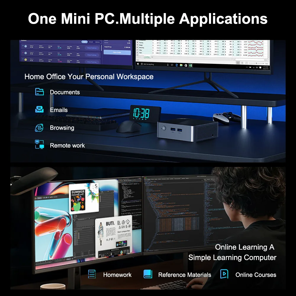 Ninkear M5 Neo Mini Pc, Intel Pentium Gold 5405U, 8GB RAM 256GB SSD, Windows 11, Dual Hdmi, Wifi 5, Bluetooth 5.0, 2Tb Expansion Triple-Screen Display