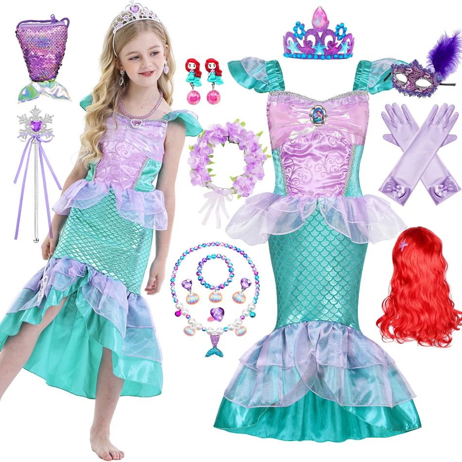 Girl Mermaid Princess Costume Kid Fancy Ariel Party Carnival Birthday Gift Summer Dress Shiny Sequin Mermaid Dress 2-10T