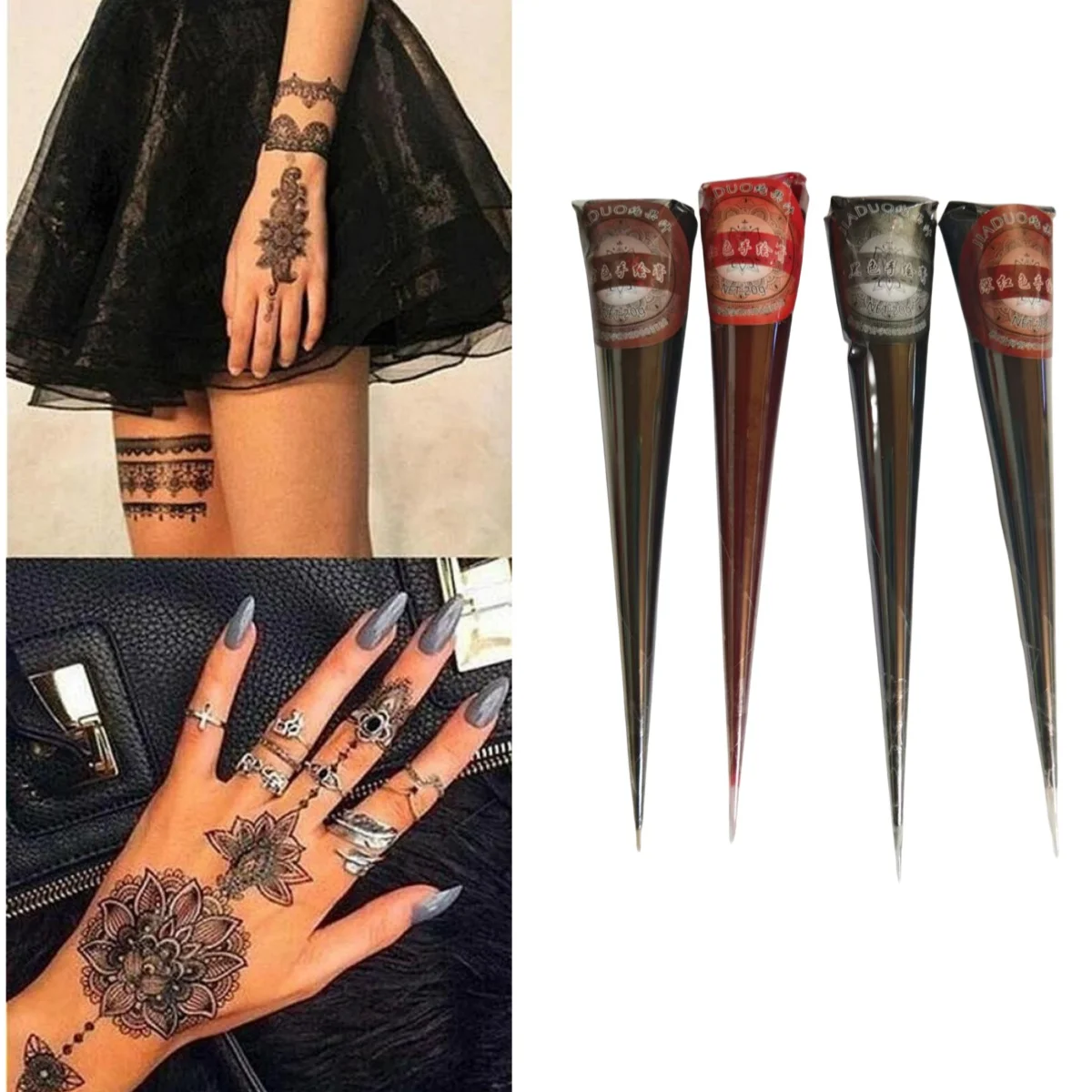 Henna-Tattoo-Creme, indische Henna-Dunkelpaste, temporäre Cones für Tattoo-Malerei, Farbaufkleber, spezielle Körperkunstfarbe