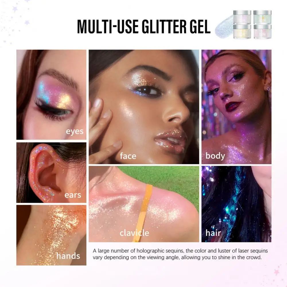 Nail Glitter Gel Glinsterende Zeemeermin Pailletten Langdurige Glitter Gel Voor Body Face Eyes Voor Muziekfestivals Feesten Carnavals