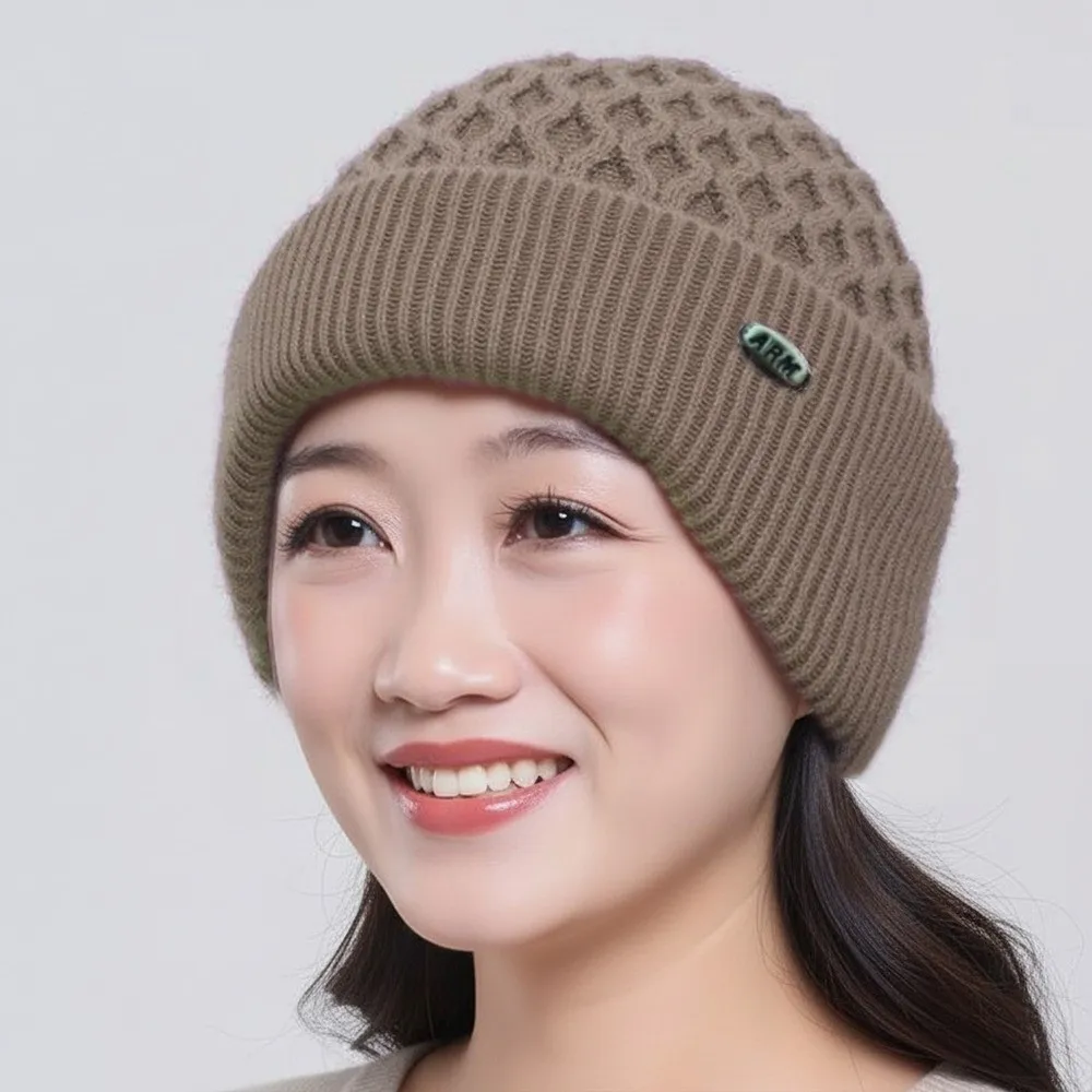 

Casual Thickened Wool Knitted Wool Hat Keep Warm Windproof Cap Ear Protection Winter Hat for Women