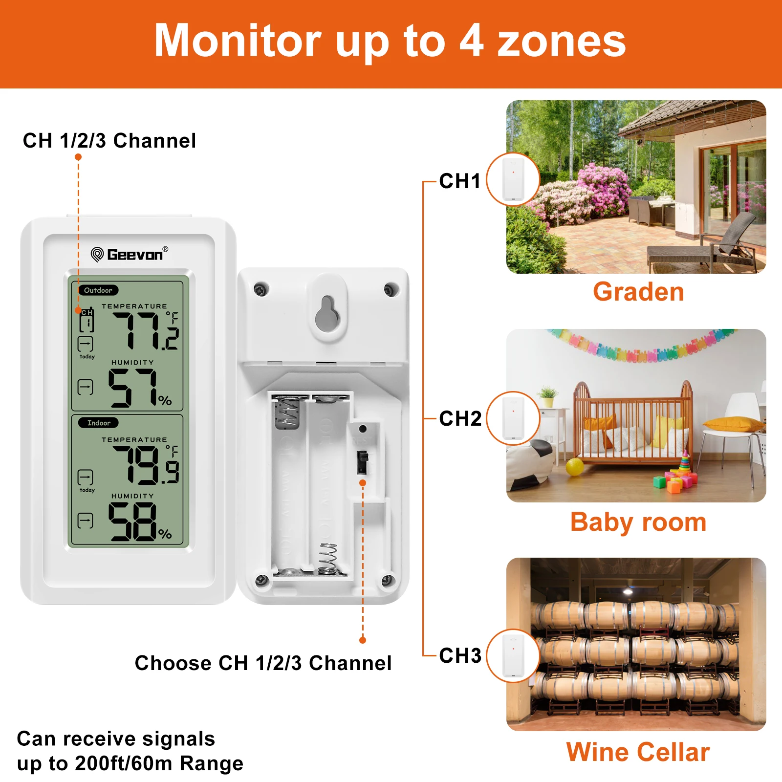 Geevon Wireless Digital Hygrometer Temperature Gauge Weather Station With Backlight Wall Hanging Indoor Outdoor Thermometer